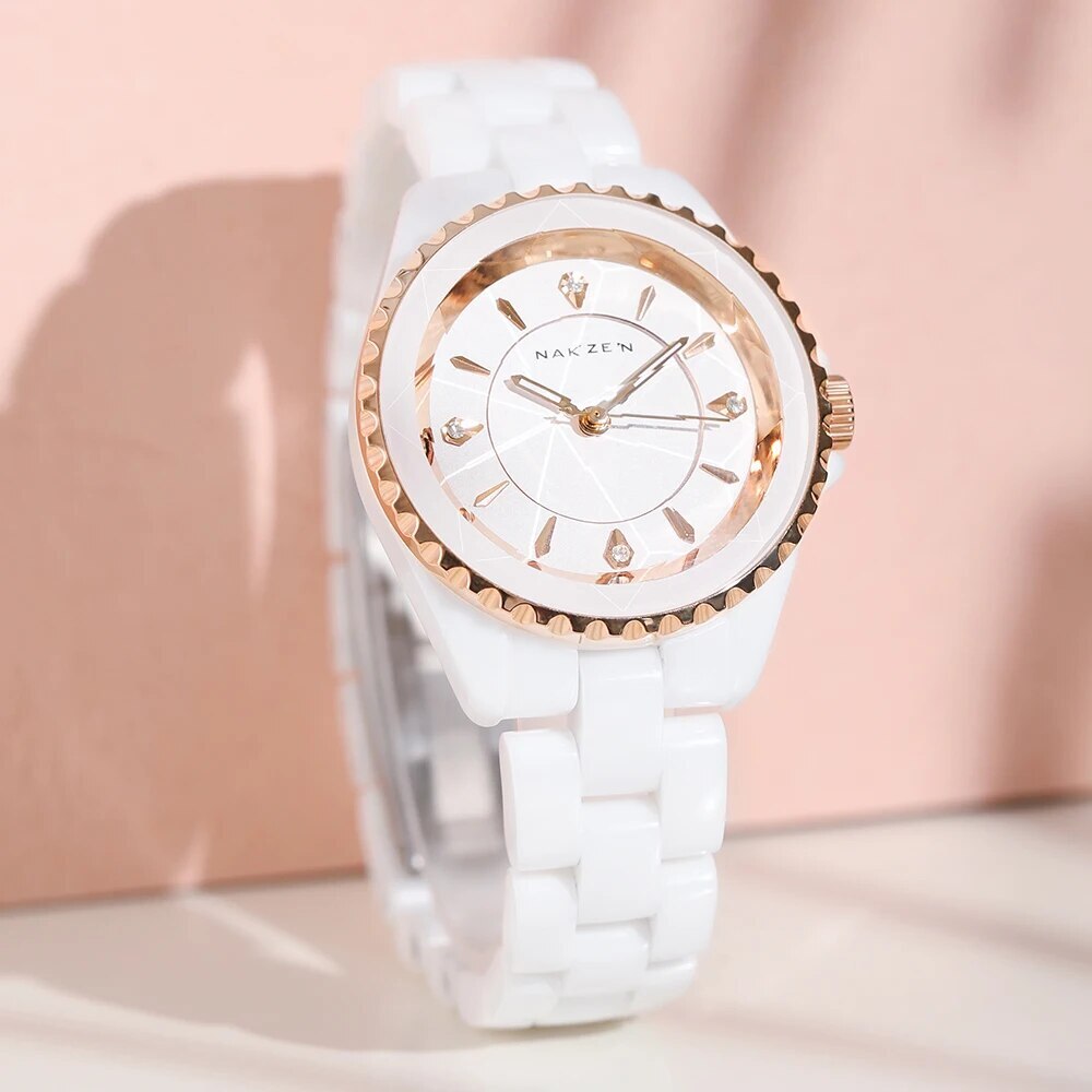 NAKZEN Ladies Ceramic Quartz Watch Women New Fashion Analog Waterproof Diamond Wristwatches For Gifts Clock Relojes Mujer 1012