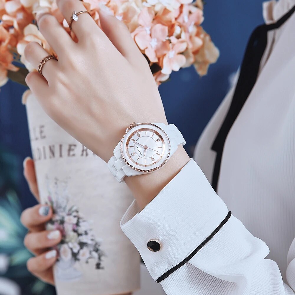 NAKZEN Ladies Ceramic Quartz Watch Women New Fashion Analog Waterproof Diamond Wristwatches For Gifts Clock Relojes Mujer 1012