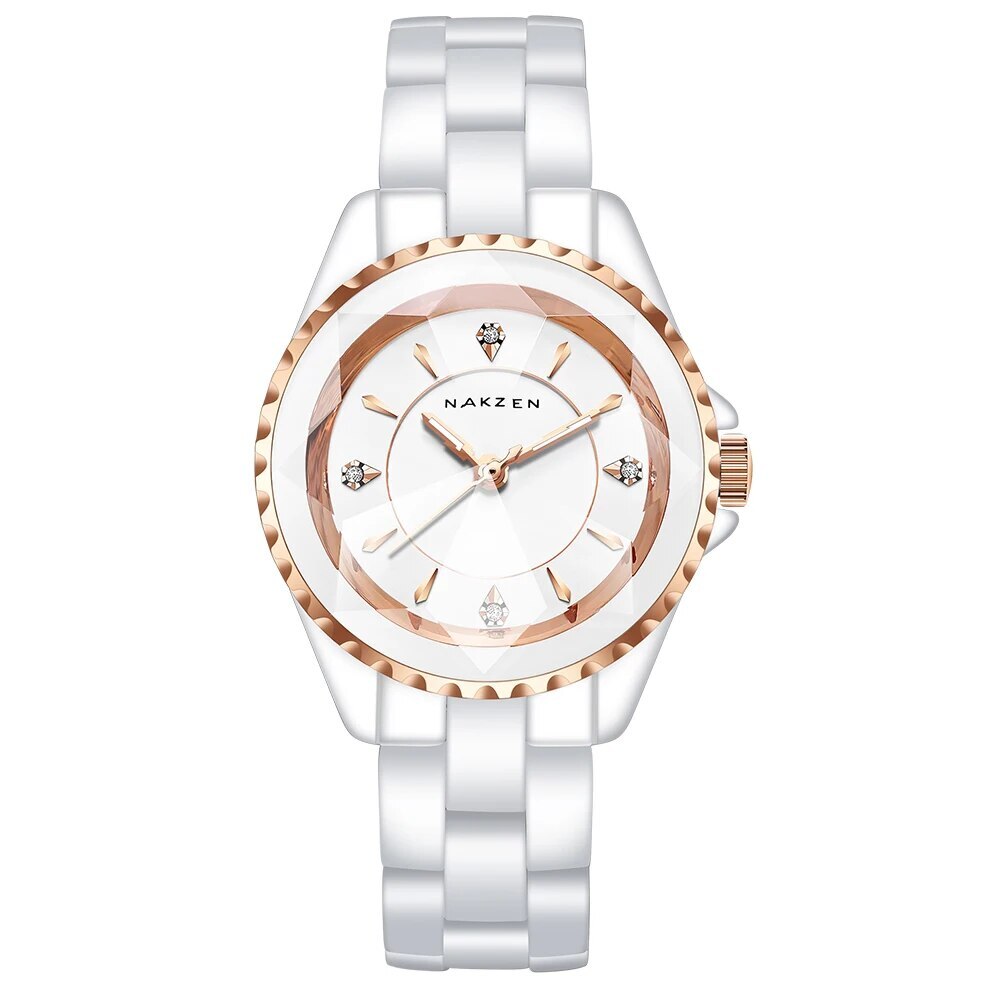 NAKZEN Ladies Ceramic Quartz Watch Women New Fashion Analog Waterproof Diamond Wristwatches For Gifts Clock Relojes Mujer 1012