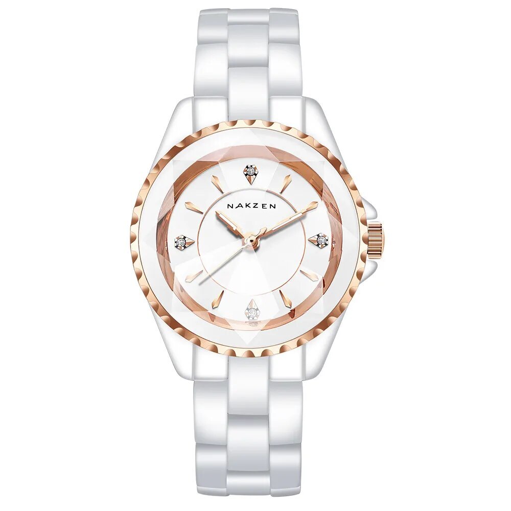 NAKZEN Ladies Ceramic Quartz Watch Women New Fashion Analog Waterproof Diamond Wristwatches For Gifts Clock Relojes Mujer 1012