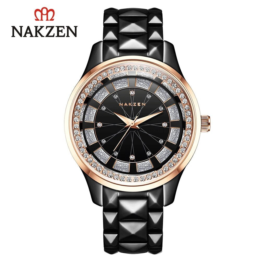 NAKZEN Design Quartz Ladies Watch High Quality Ceramic Bracelet White Watches Luxury Diamond Clock Gifts for Women Relojes De Mu 1025