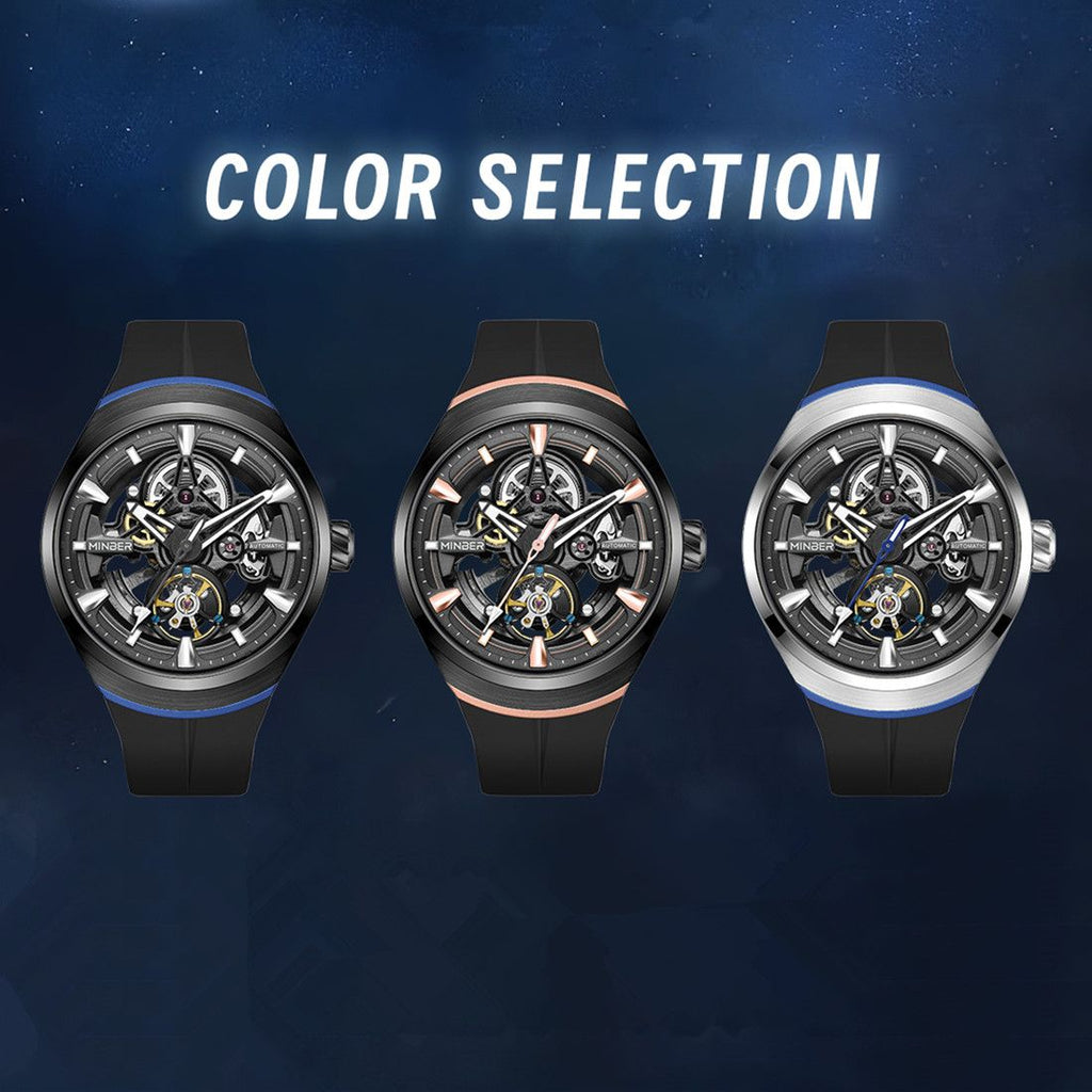 MINBER Skeleton Dial Mechanical Watches for Men Luxury Automatic Movement Sports Wristwatches Waterproof Reloj Hombre 6004G-3