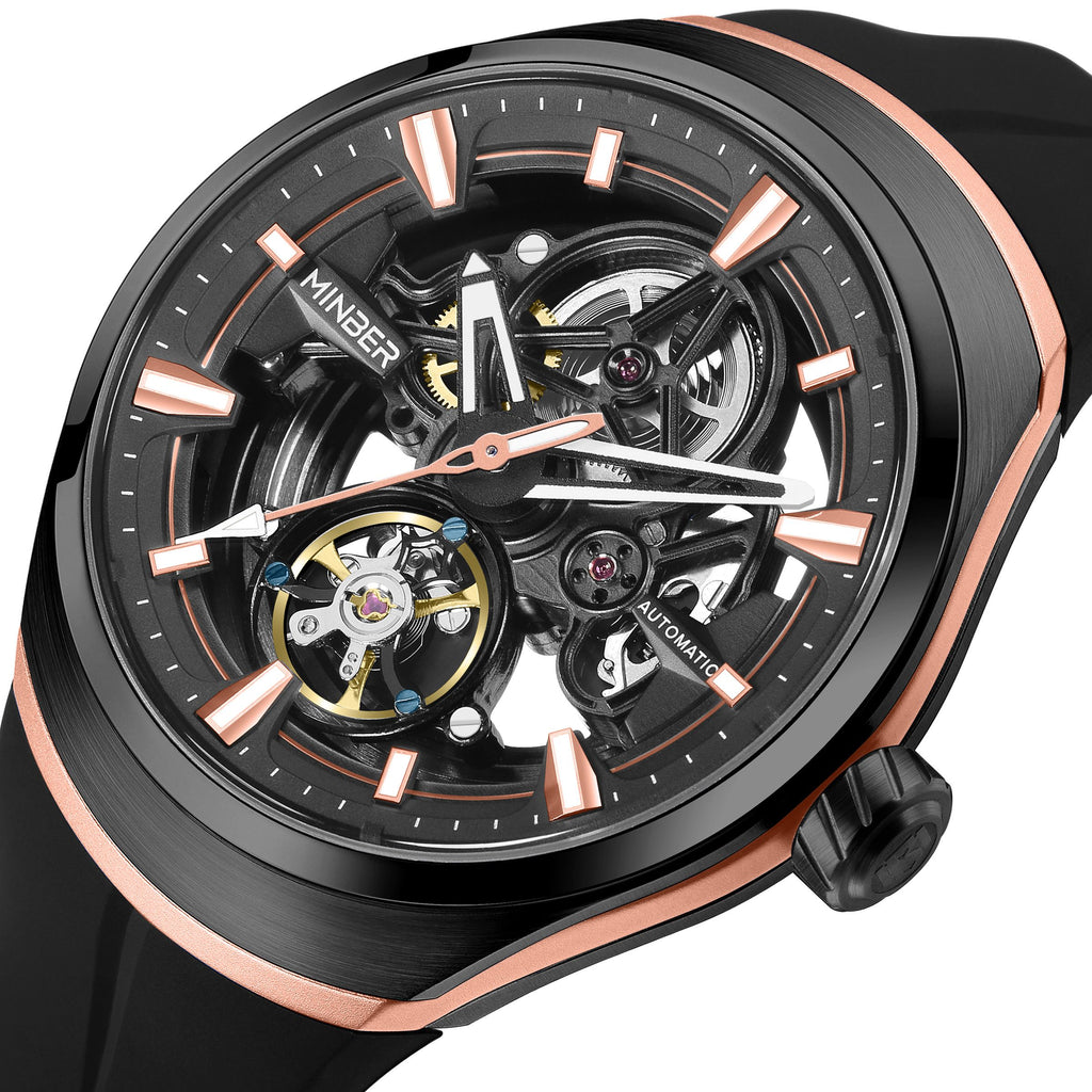 MINBER Skeleton Dial Mechanical Watches for Men Luxury Automatic Movement Sports Wristwatches Waterproof Reloj Hombre 6004G-3