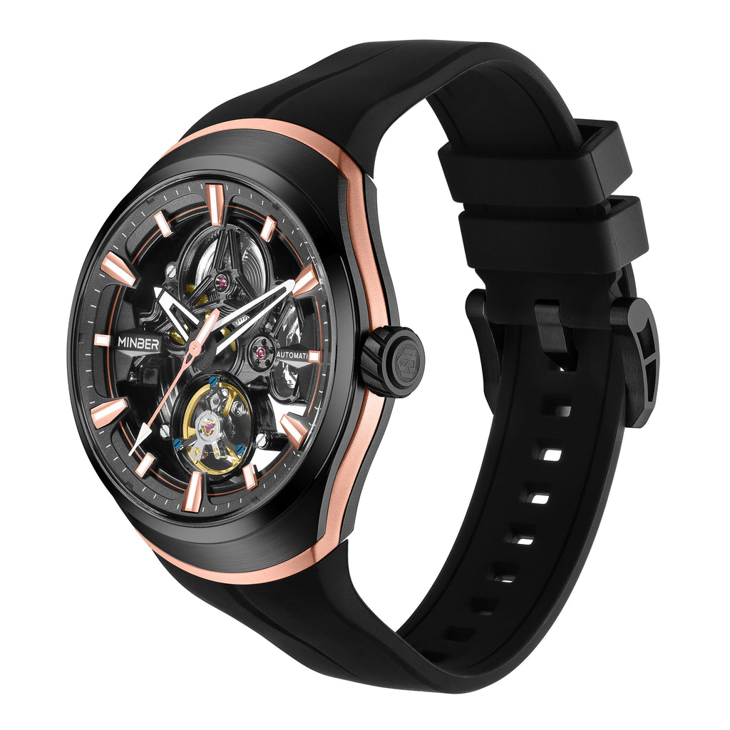 MINBER Skeleton Dial Mechanical Watches for Men Luxury Automatic Movement Sports Wristwatches Waterproof Reloj Hombre 6004G-3
