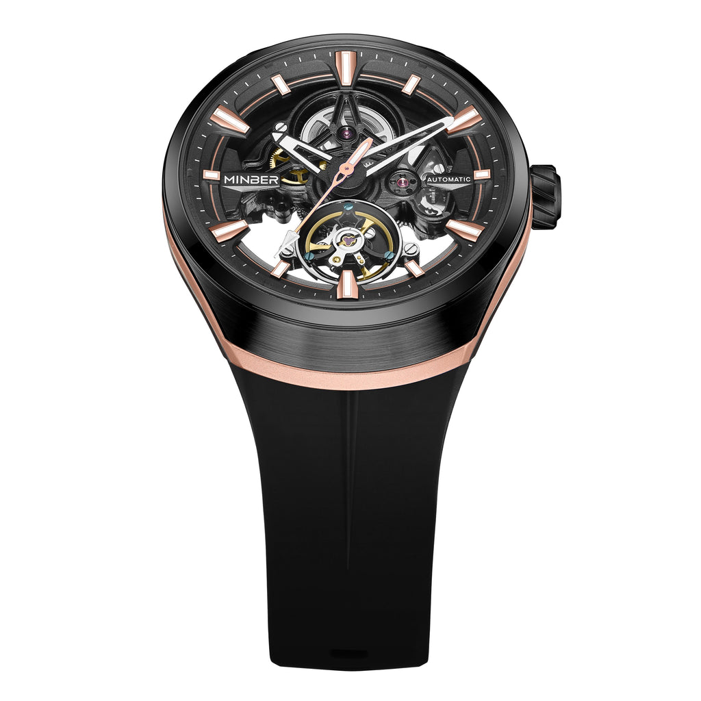 MINBER Skeleton Dial Mechanical Watches for Men Luxury Automatic Movement Sports Wristwatches Waterproof Reloj Hombre 6004G-3