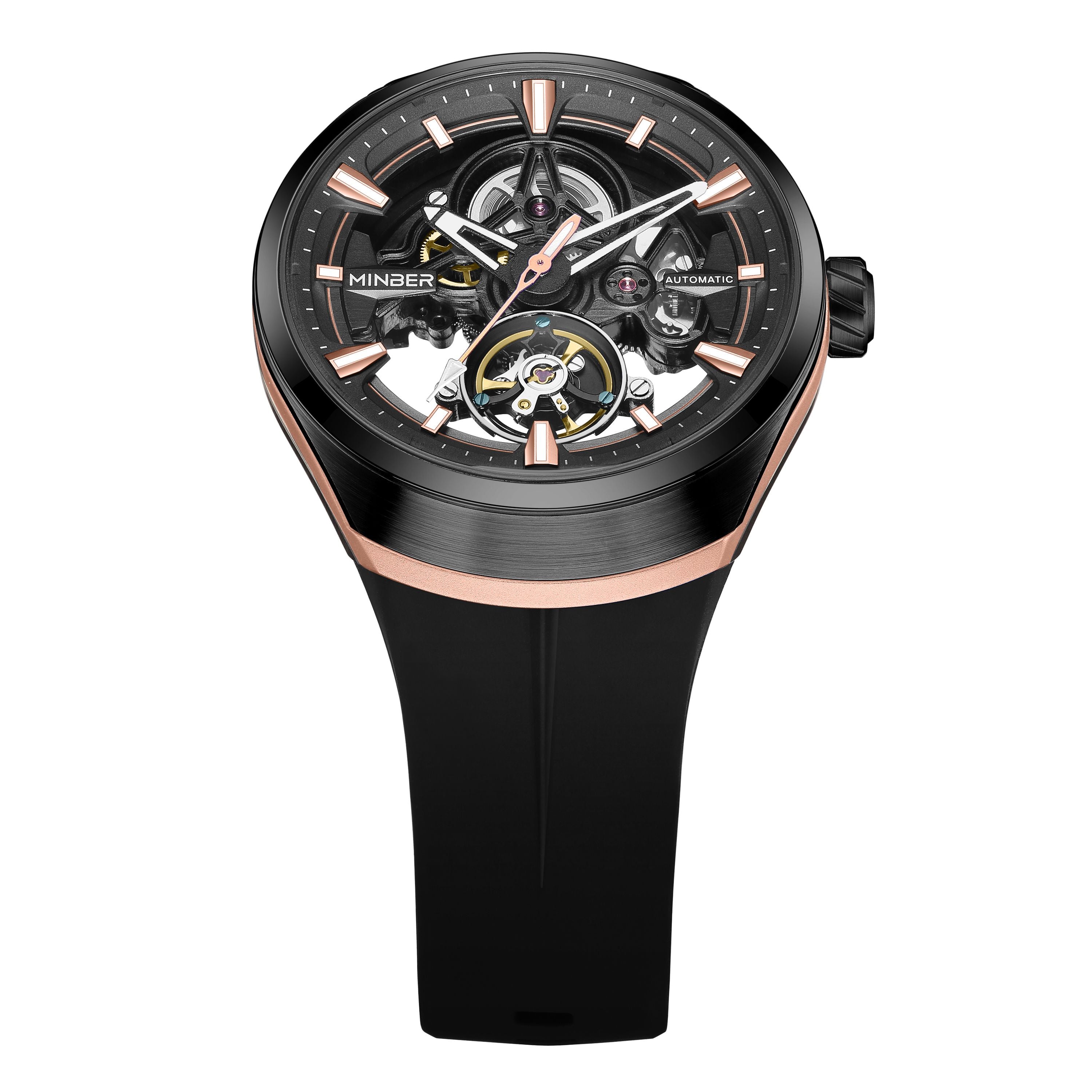 MINBER Skeleton Dial Mechanical Watches for Men Luxury Automatic Movement Sports Wristwatches Waterproof Reloj Hombre 6004G-3