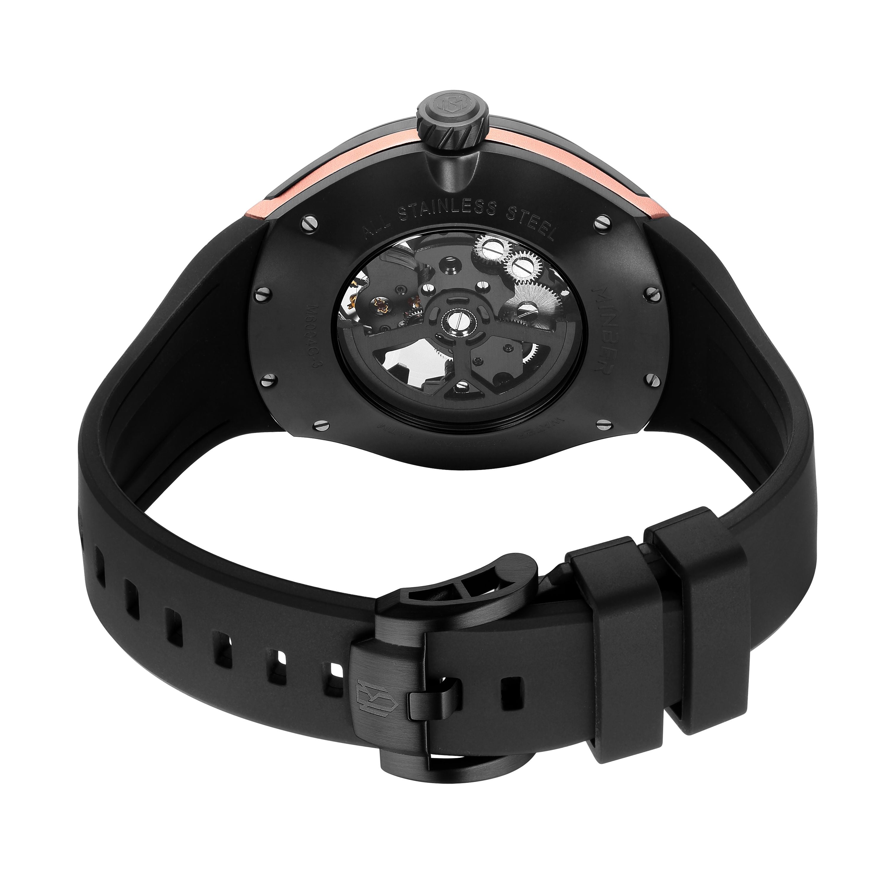 MINBER Skeleton Dial Mechanical Watches for Men Luxury Automatic Movement Sports Wristwatches Waterproof Reloj Hombre 6004G-3