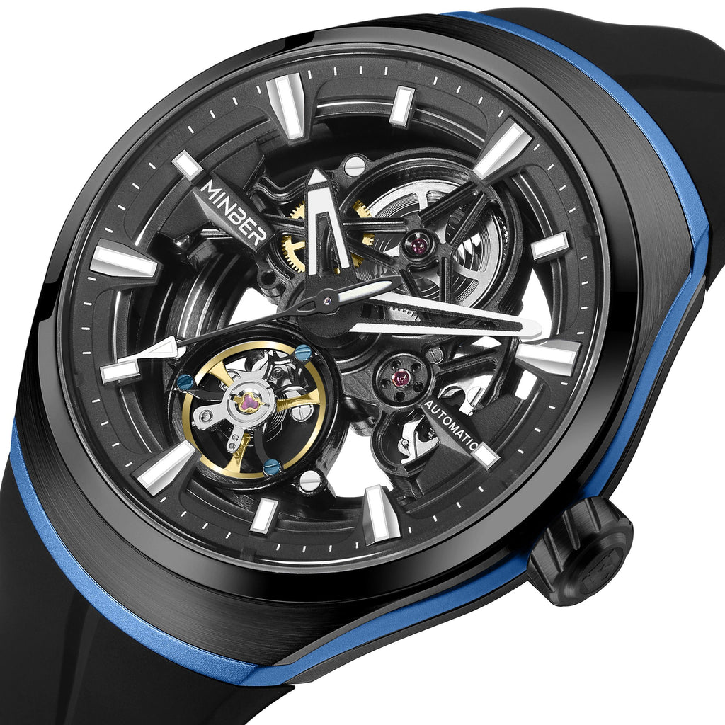 MINBER Skeleton Dial Mechanical Watches for Men Luxury Automatic Movement Sports Wristwatches Waterproof Reloj Hombre 6004G-3