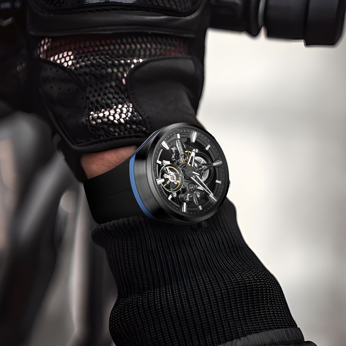 MINBER Skeleton Dial Mechanical Watches for Men Luxury Automatic Movement Sports Wristwatches Waterproof Reloj Hombre 6004G-3