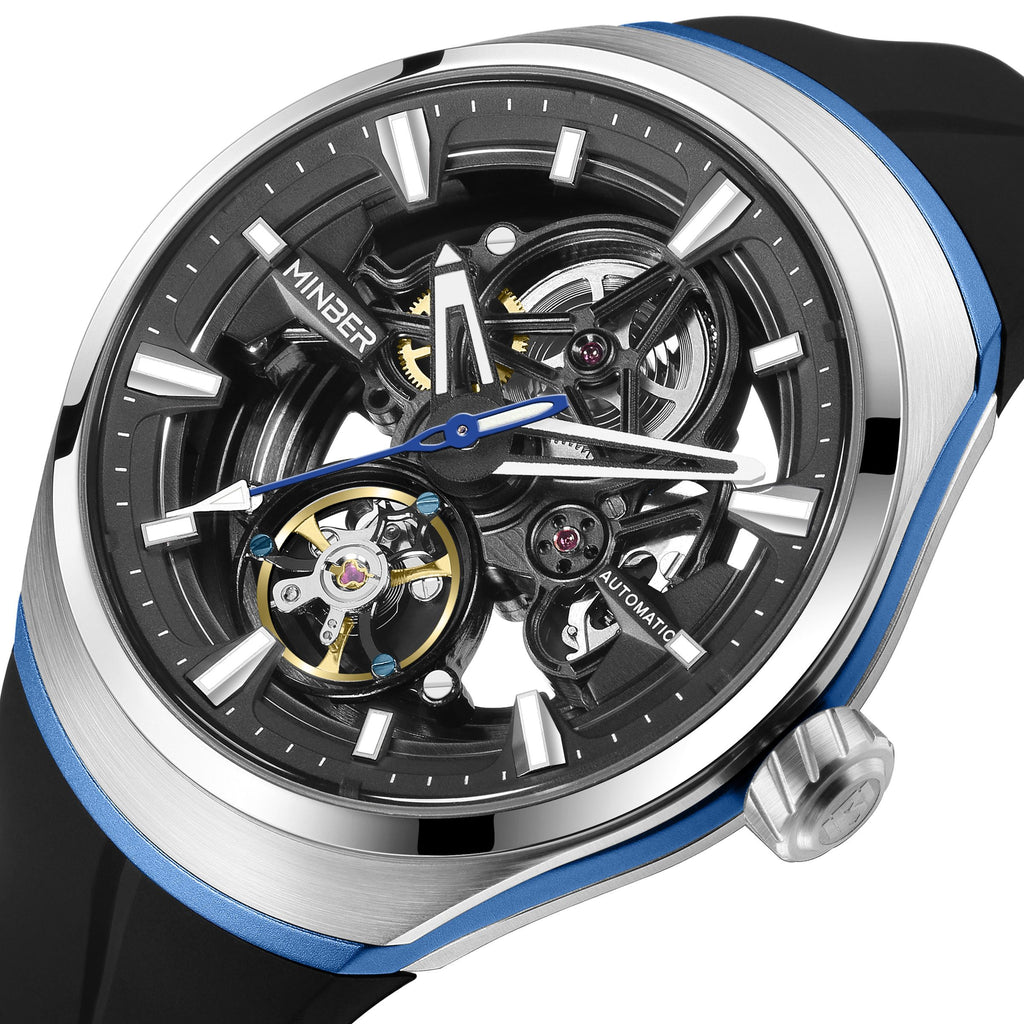 MINBER Skeleton Dial Mechanical Watches for Men Luxury Automatic Movement Sports Wristwatches Waterproof Reloj Hombre 6004G-3