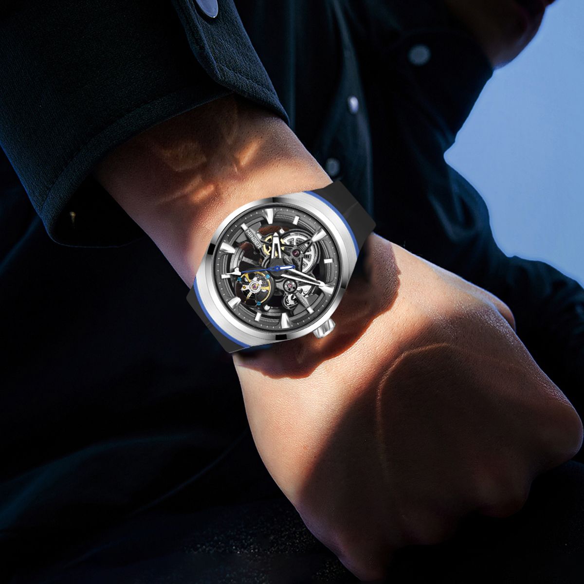 MINBER Skeleton Dial Mechanical Watches for Men Luxury Automatic Movement Sports Wristwatches Waterproof Reloj Hombre 6004G-3