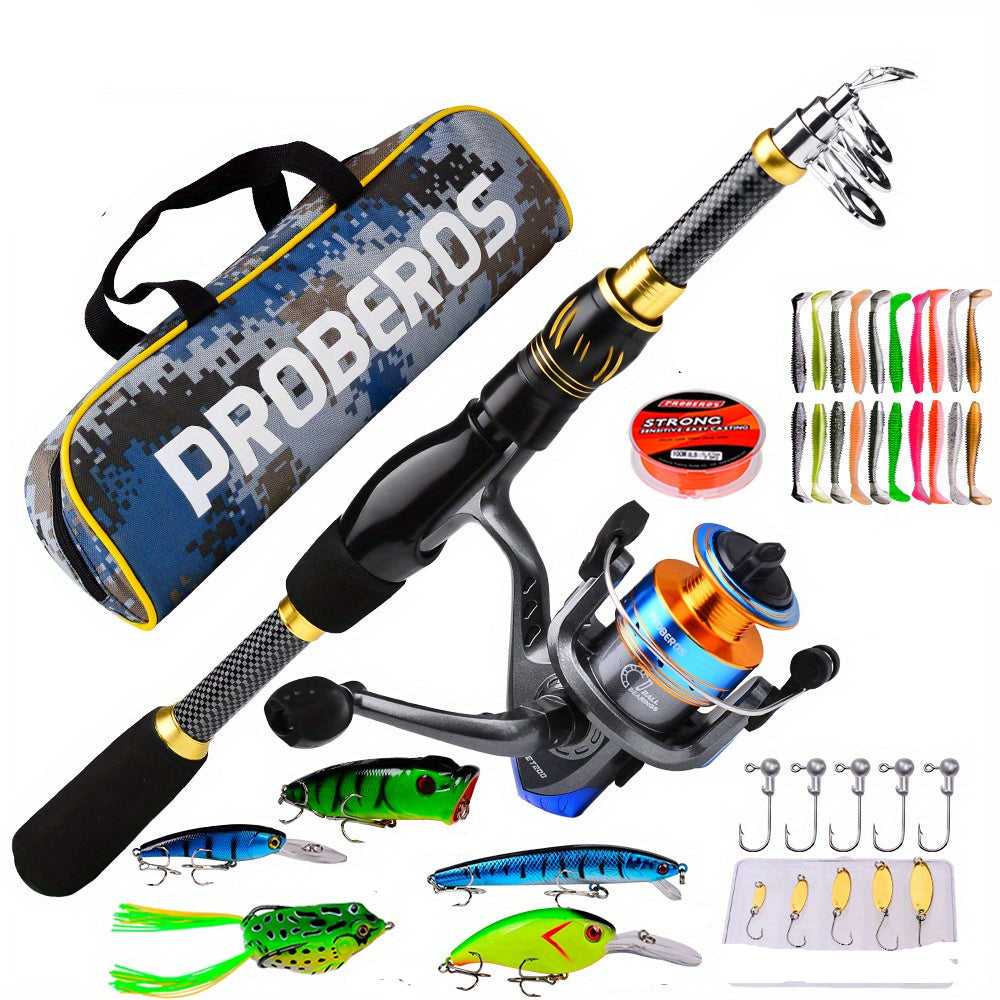 Fishing Rod & Reel Combo Kit with Lures and Bag