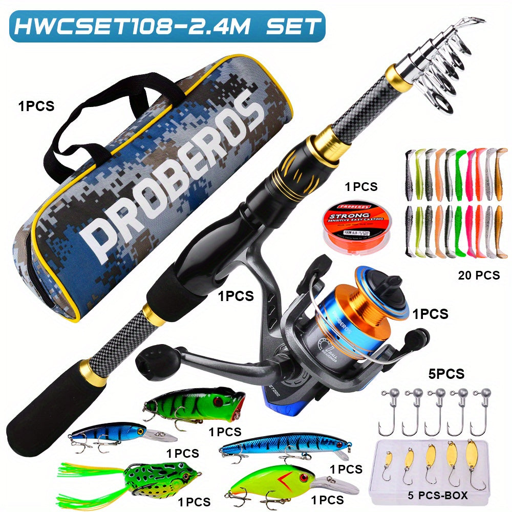 Fishing Rod & Reel Combo Kit with Lures and Bag